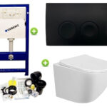 badkamerset mat zwart - wand met zwevend toilet
